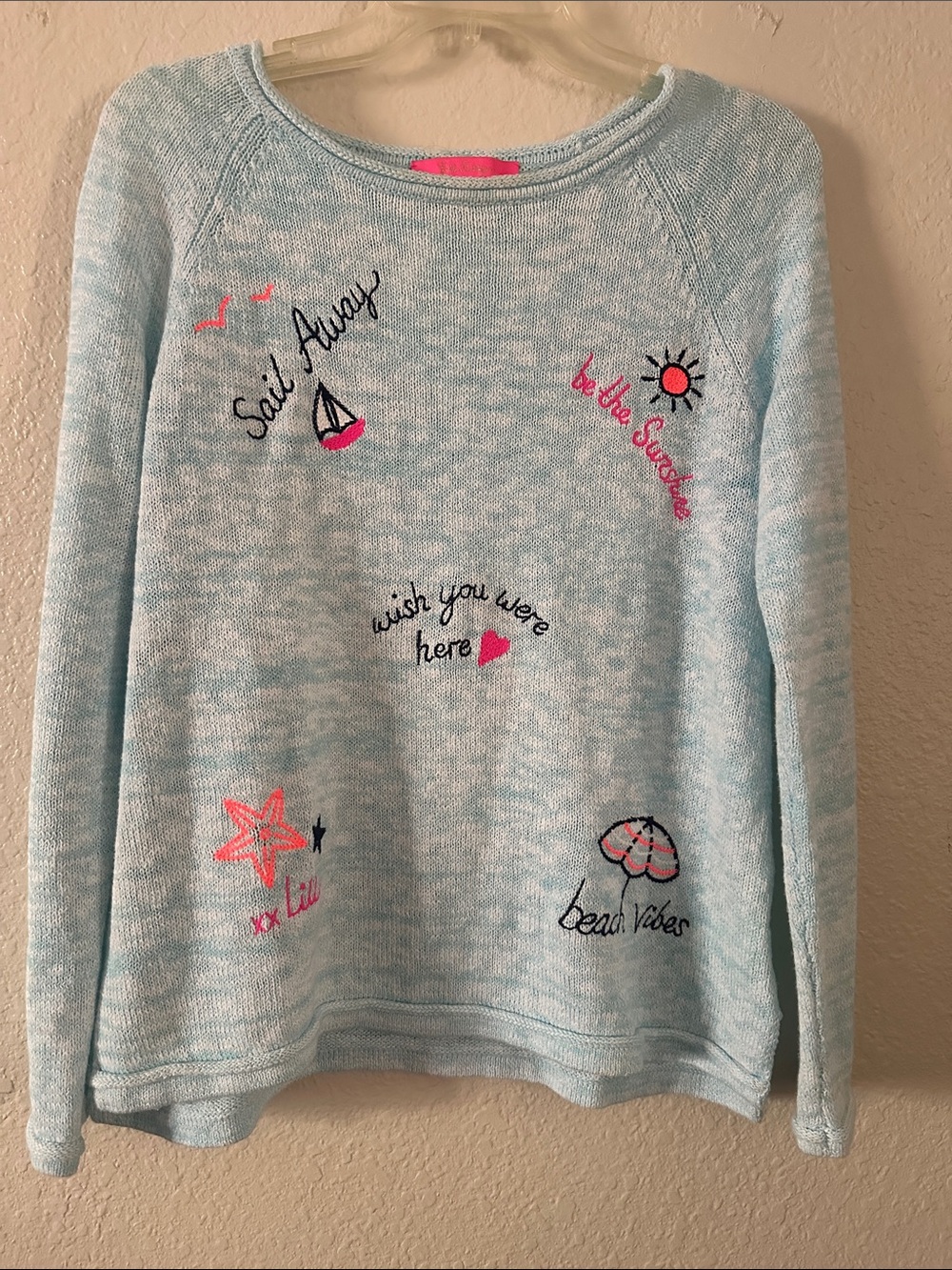Lilly Pulitzer Light Blue Embroidered Beach Sweater